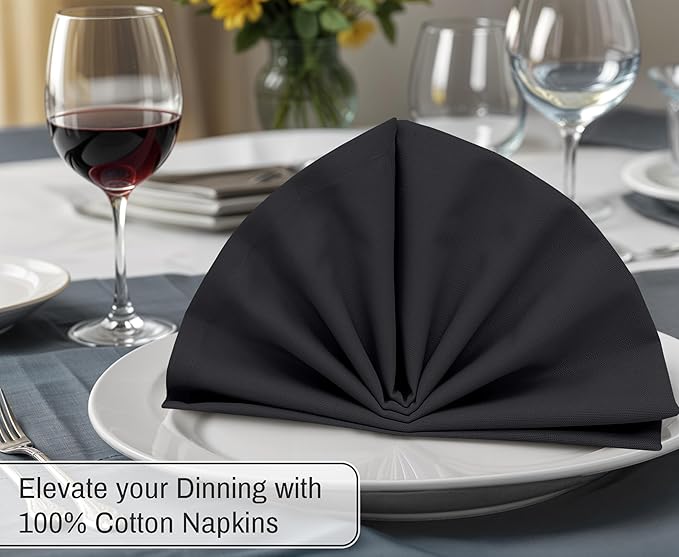 Ruvanti Cloth Napkins Set of 6, 18x18 Inches, 100% Cotton, Washable, Soft & Absorbent, Perfect for Wedding, Christmas, ‎Thanksgiving Dinners - Black Beauty