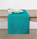 Solino Home Linen Hemstitch Table Runner 48 Inches - 100% Pure Linen Teal Table Runner 14 x 48 Inch Ideal for Dresser and Coffee Tables - Classic Hemstitch