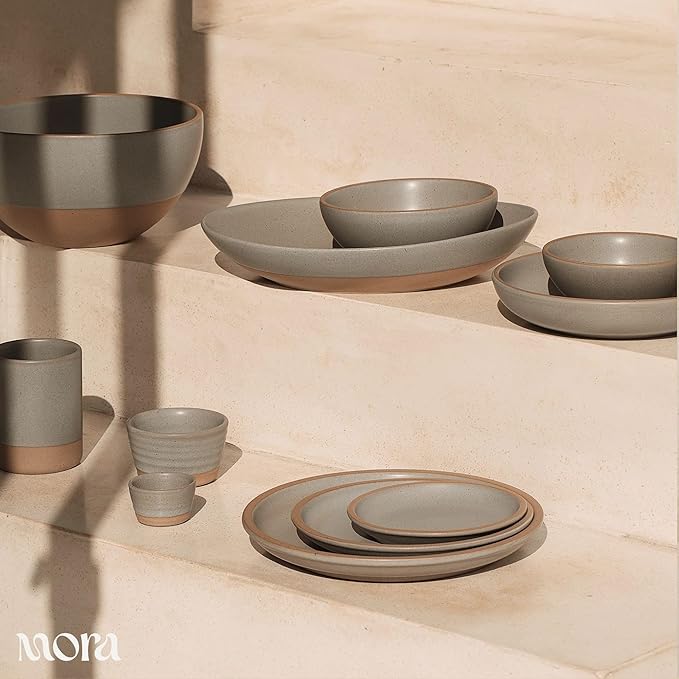 MORA Jumbo and Large Serving Dishes Set of 2, 13 inch and 12 inch Ceramic Pottery Oval Platters - Microwave, Oven and Dishwasher Safe - Peppercorn & Terracotta
