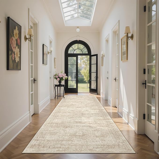Runner Rug 2'x10' Washable Non-Slip Runner Rugs for Kitchen Bathroom Laundry Room Beige Vintage Floor Carpet Runners for Hallway Entryway