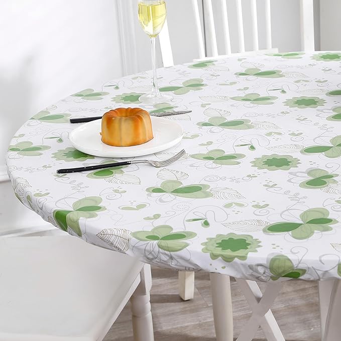 Walrus Round Vinyl Fitted Tablecloth with Flannel Backing Elastic Edge Design Table Cover Waterproof Oil-Proof PVC Table Cloth Stain-Resistant Best for 57"-66" Round