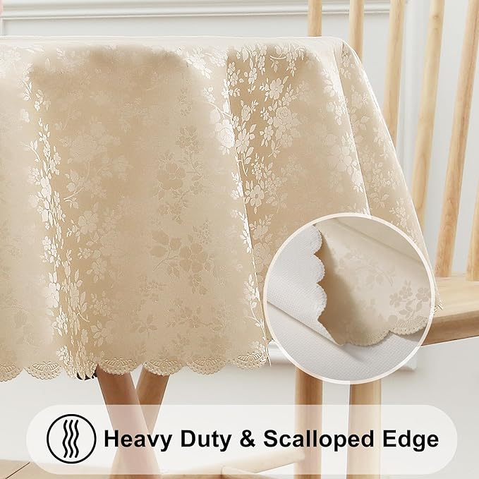 Smiry Round Table Cloth, Waterproof Heavy Duty Vinyl Tablecloths, Wipeable Washable Table Cover for Kitchen and Dining Room (Beige, 60" Round)