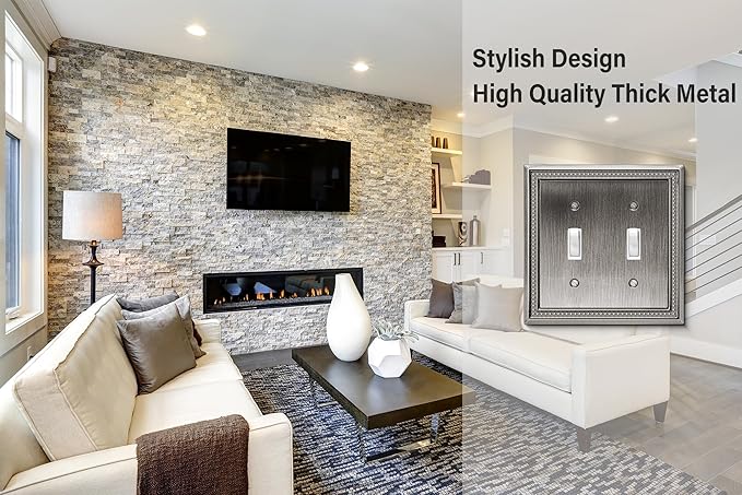 Henne Bery Sunken Pearls Heavy Duty Decorative Wall Plate Switch Plate Outlet Cover (Double Toggle, Heirloom Silver)