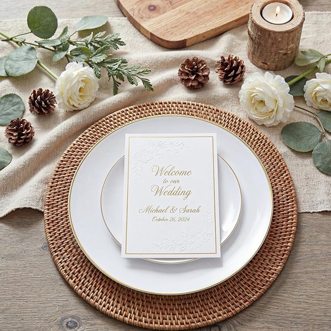 KIRE 60PCS Gold Plastic Plates - Thanksgiving Heavy Duty White Disposable Plates with Gold Rim for Party/Wedding- Include 30Pieces 10.25inch Dinner Plate and 30Pcs 7.5inch Dessert Plate