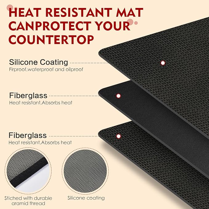 Heat Resistant Mats for Countertop,16x20 in Silicone Heat Resistant Mat for Air Fryer, Fireproof Pad for Coffee Maker,Toaster, Oven, Kitchen Countertop Protector Compatible with Ninja,COSORI, 1PCS