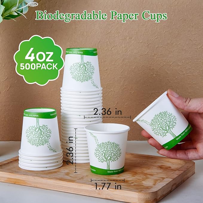 ECOLipak 500 Count Compostable Paper Cups, 4 oz Paper Espresso Coffee Cups with PLA Lined, Disposable Eco-friendly Biodegradable Hot Paper Cups for Party, Picnic,Travel,and Events