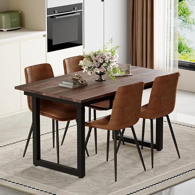 Dining Table Set for 6, 55"-71" Extendable Dining Room Table Set for 6, Modern Wood Kitchen Table with 6 Upholstered Chairs, Space-Saving for Dining Room Apartment, Easy Assembly