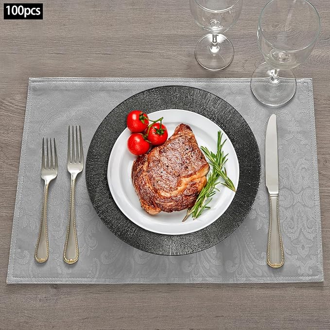 Charger Plates, 100pcs Black 13inch Plastic Dinner Plate, Round Plastic Dinner Plate with Delicate Texture for Parties Wedding (Black)