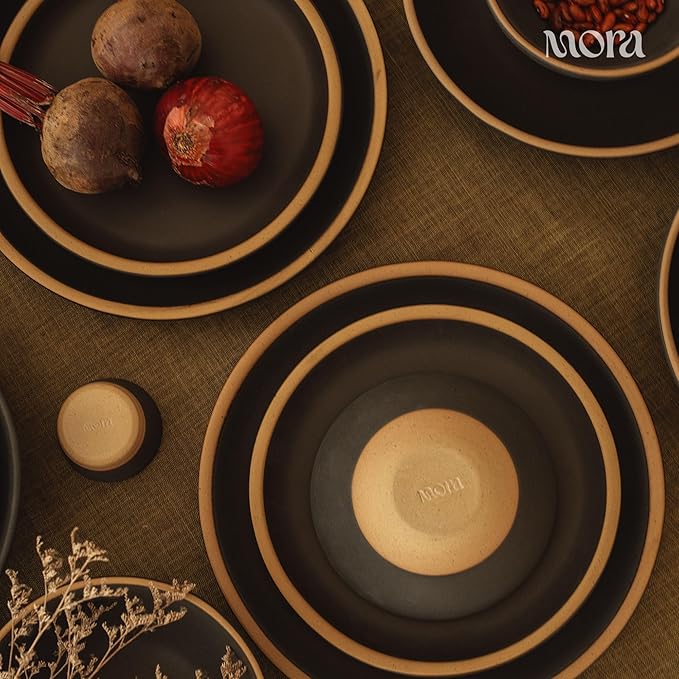 MORA Small Bowls Set of 4, 16oz Ceramic Pottery Dessert Bowls - Microwave, Oven and Dishwasher Safe - Liquorice