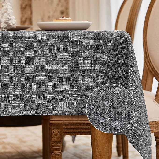 BALCONY & FALCON Rectangle Tablecloth Washable Wrinkle Resistant and Water Proof Table Cloth Decorative Linen Fabric Tablecloths for Dining Parties Kitchen Wedding and Outdoor Use (Gray, 90x132