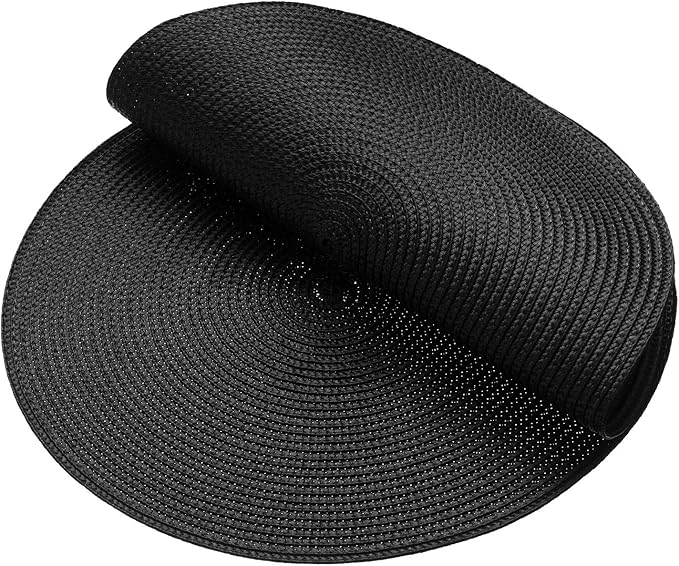AHHFSMEI Round Braided Placemats 15 Inch Round Table Mats for Dining Tables Natural Woven Heat Resistant Place mats Set of 8 (Black,8)