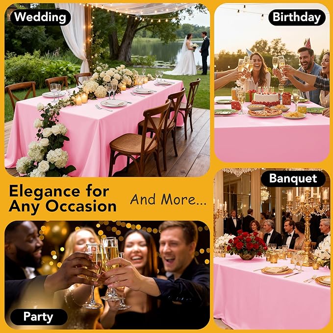10-Pack Pink Tablecloths for Rectangle Tables, 70 x 120 Inches, Stain-Resistant Polyester Fabric for 6 Foot Tables - Washable Table Covers for Weddings, Banquets, Birthday Parties, Events