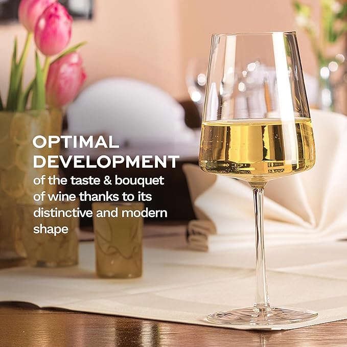 Stölzle Lausitz White Wine Glasses Power Set of 6, 13 1/2 oz – Modern Wine Glasses for Maximum Aroma Enhancement – Elegant Crystal White Wine Goblets – Dishwasher- & Shock-Resistant, Made in Germany