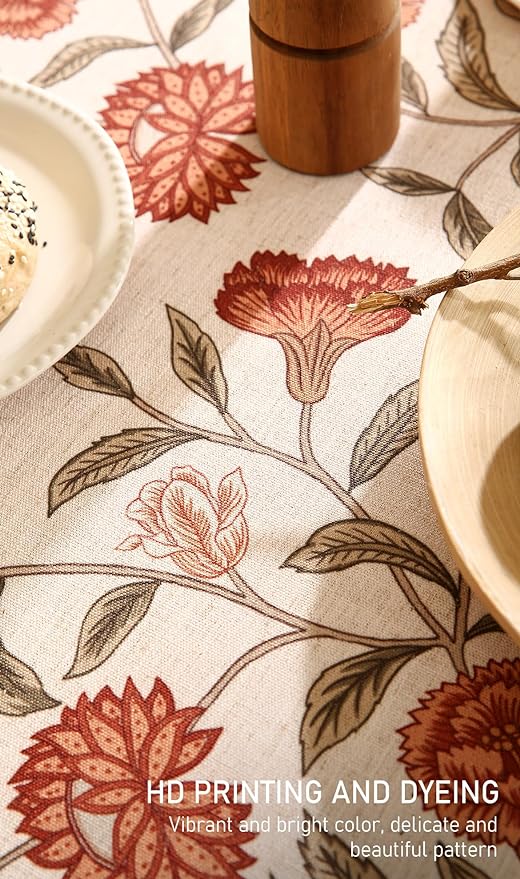 ISAENNE Designer French Small Square Tablecloth,Linen Orange Floral Pattern Indoor Table Cloth,Wrinkle Resistant Decor Table Cloth for Dining Thanksgiving Kitchen Party,55"*55"-Alvarado D