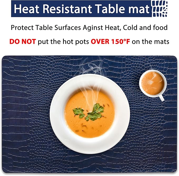 Set of 6 Faux Leather Placemats, PU Table Mats, Waterproof, Stain Resistant, Heat Resistant, Easy to Clean for Kitchen Dining Table,Conference Table