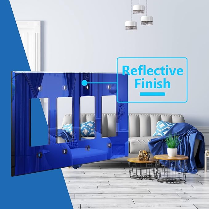 LIDER Reflective Acrylic Decorator Wall Plate, Mirrored Light Switch Plate, Plexiglass Outlet Cover, Acrylic Glass, Oversized 4-Gang 5.25" x 8.88", LWP-34O-ABL, Blue