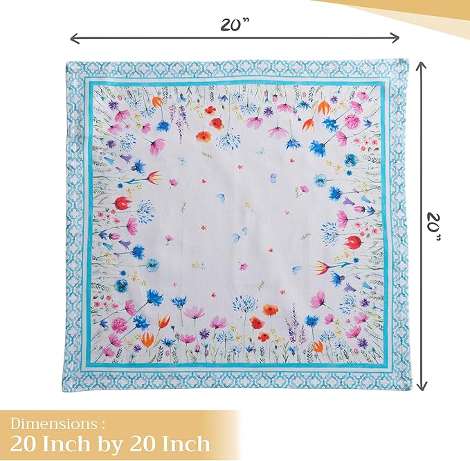 Maison d' Hermine Cloth Napkins Set of 4 100% Cotton Everyday Reusable Square Napkins Cloth Washable Dinner Wedding Restaurant Valentines Day Decorations Spring/Summer (Flower In The Field, 20" x 20")