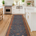 Washable 12 ft Long Runner for Kitchen Floor - Navy Blue Hallway Runner Rug, Pet Friendly Waterproof Non Slip with Rubber Backing, Stain Resistant Laundry Room Rug (3x12 Navy Blue & Terracotta)