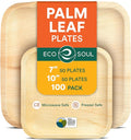 ECO SOUL Palm Leaf Square Plates 7" & 10" (100 Count) Compostable|Biodegradable| Eco-Friendly Disposable Party Plates for Appetizers - Dinner Parties, Wedding & Events