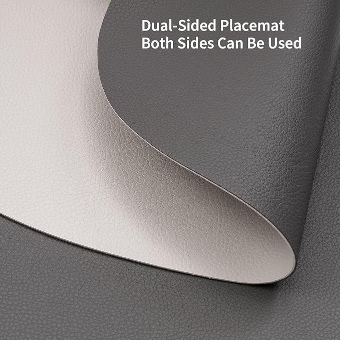 Myir JUN Placemats, Dual-Sided Placemats Waterproof Faux Leather Placemats Set of 4 Place Mats and Coasters Non-Slip Washable Table Mats for Dining Table (Gray Beige, Set of 4)