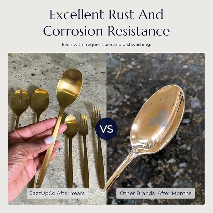 JazzUpCo Tia Flatware non toxic 18/10 stainless steel dishwasher safe (Matte Silver, 12 Person Set (60 Pieces))