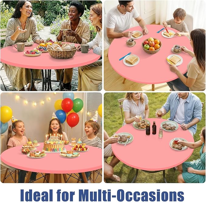 Round Spandex Tablecloth, Elastic Fitted Waterproof Tablecloths for 45"-56" Tables, Stretch Washable Picnic Table Cover for Camping, Dining, Indoor and Outdoor,Coral Red