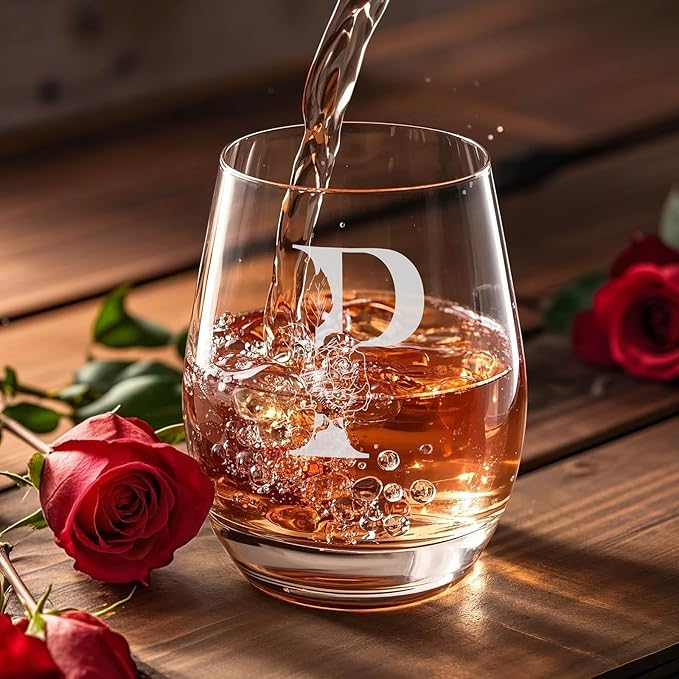 Valentines Day Gifts for Her, Gifts for Women Her Friend Mom Grandma Wife Sister Bridesmaid Nurse, Birthday Galentines Mothers Day Christmas, Personalized Initial Customized Wine Glasses 18OZ(P)