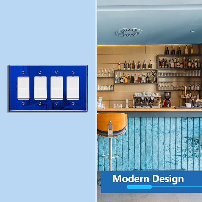 LIDER Reflective Acrylic Decorator Wall Plate, Mirrored Light Switch Plate, Plexiglass Outlet Cover, Acrylic Glass, Oversized 4-Gang 5.25" x 8.88", LWP-34O-ABL5P, Blue, 5 Pack