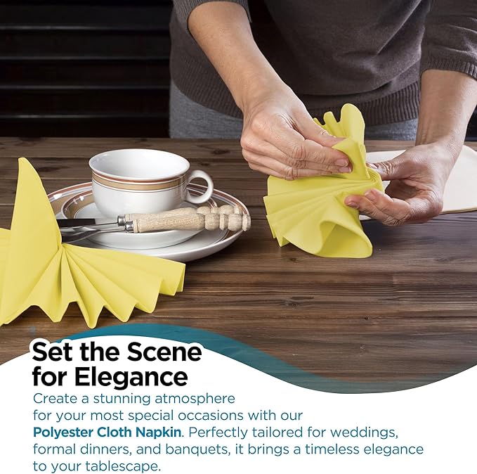 Polyester Cloth Napkins - Washable Soft Table Linens - Durable & Elegant for Dining, Restaurants, Weddings, Events, Rentals, Banquets, & Parties - Premium Quality Set of 250, Yellow, 20"x20"