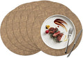 15 inch Faux Leather Round Placemats Set of 6 Non-Slip Washable Wipeable Table Mats, Heat Resistant Waterproof Oilproof Brown Place Mats for Kitchen, Dining, Party, Indoor, Outdoor