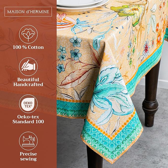 Maison d' Hermine Table Cloth Rectangle Table 100% Cotton 70 x 108 Inches Tablecloth Reusable Decorative for Dining Room Farmhouse Home Valentines Day Decorations Spring Summer - Luxury Loft - Peach