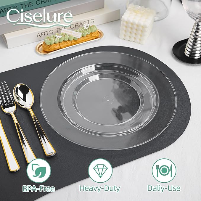 200PCS Clear Plastic Plates, Heavy Duty Plastic Plate Disposable, Include 50 Dinner and 50 Dessert Plates for Party and Wedding