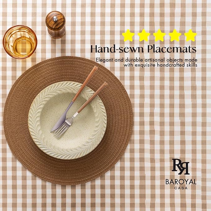 Round Placemats Set of 4 Woven Placemats Washable Braided Table Mats for Dining Table Heat Resistant Non-Slip Circle Place Mats(Brown)