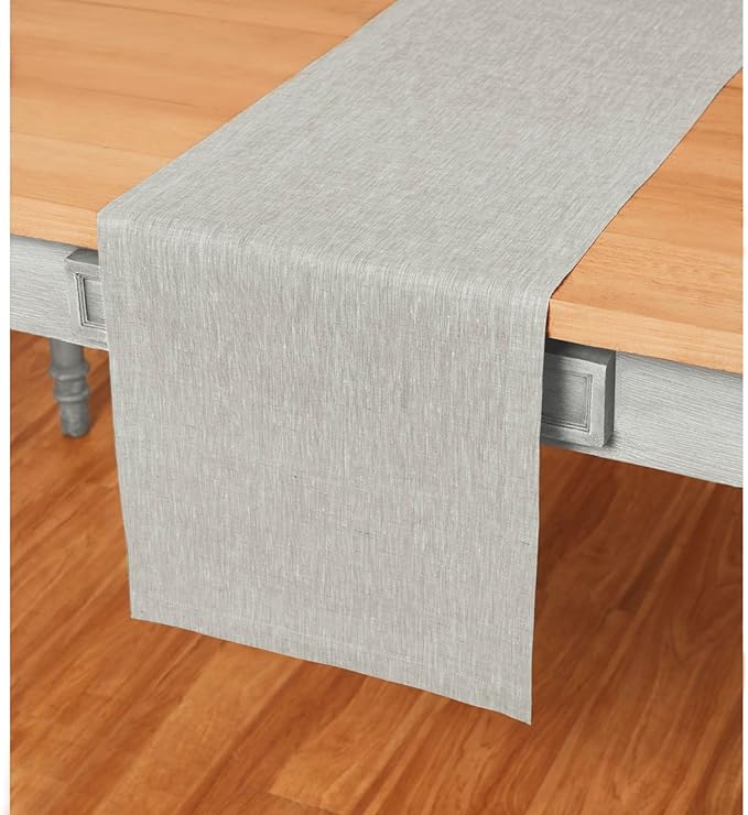 Solino Home Linen Table Runner 90 Inches Long - Athena, 100% Pure Linen Oyster Grey 14 x 90 Inch Table Runner for Dining, Spring, Easter