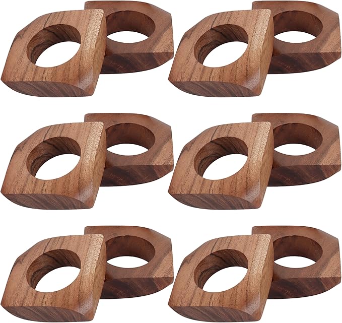 CLEENTABLE Wooden Napkin Rings Set of 12 Fall Decor for Home Square Acacia Wood Napkin Holders for Dining Table Settings Wood Napkin Ring Rustic Table Décor for Weddings, Parties, and Everyday Use