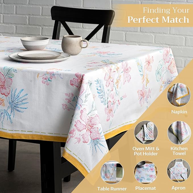 Maison d' Hermine Table Cloth Rectangle Table 100% Cotton 60 x 90 Inches Tablecloth Reusable Decorative for Dining Room Farmhouse Home Valentines Day Decorations Spring Summer - Paradise Island