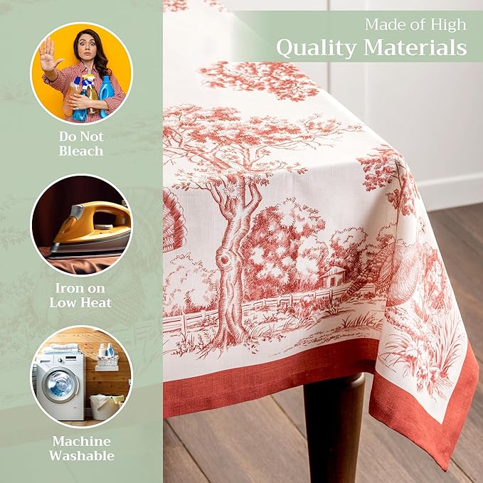 Maison d' Hermine Table Cloth Rectangle Table 100% Cotton 60 x 108 Inches Fall Tablecloth Reusable Everyday Use for Thanksgiving Christmas Decorations Dining Farmhouse Party (Holy Jouy - Red)