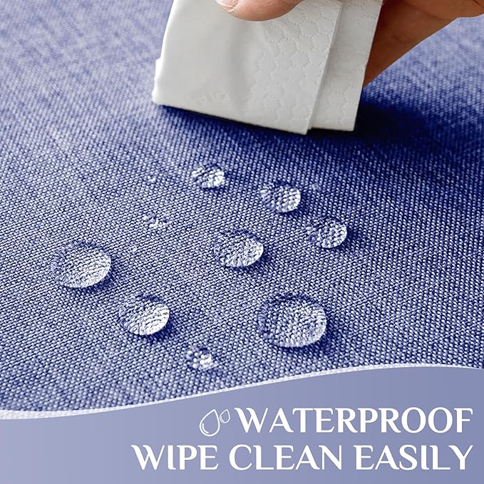 Softalker Extra Long Blue Tablecloths 60x144 inch Rectangular Faux Linen Table cloths Outdoor Waterproof Stain and Wrinkle Resistant Table Cover for 6/8/10 foot Rectangle Dining Table for Easter Party
