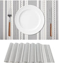 FAVE Boho Vinyl Placemats Set of 4, Durable Woven Place Mats Washable Heat Resistant PVC Table Mats for Parties,Weddings, Dining,Banquet(Gray, 4PCS)