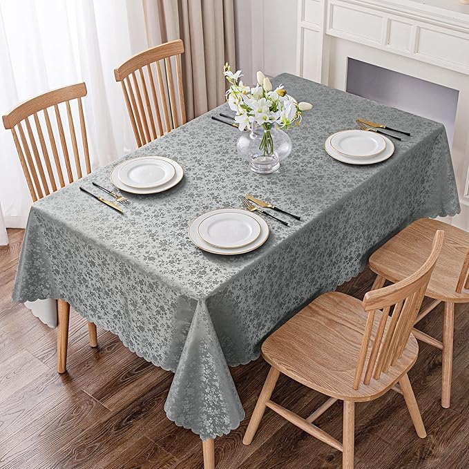 Smiry Rectangle Table Cloth, Waterproof Heavy Duty Vinyl Tablecloths, Wipeable Washable Table Cover for Kitchen and Dining Room (Grey, 60" X 140")