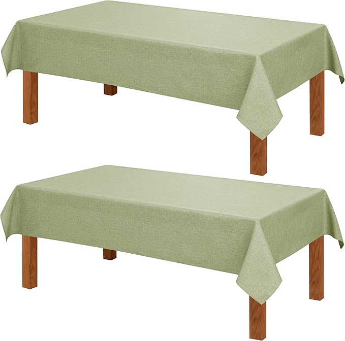 Hiasan 2 Pack Faux Linen Rectangle Tablecloth - Wrinkle and Stain Resistant Washable Table Cloth for Kitchen Dining Room Holiday Table Cover for Party Dinner, Green, 54 x 80 Inch
