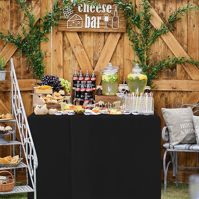HolidayIdeas 2 Pack Square Fitted Table Covers - 38 x 38 Inch - Black Fabric Washable Tablecloth Protectors for Folding Table, Parties, Holiday Dinner, Trade Show, Vendor Stand