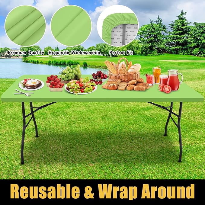 Smiry Rectangle Picnic Table Cloth, Waterproof Elastic Fitted Tablecloths for 4 Foot Tables, Washable Polyester Table Cover for Camping, Indoor and Outdoor (Lime Green, 24"x48")