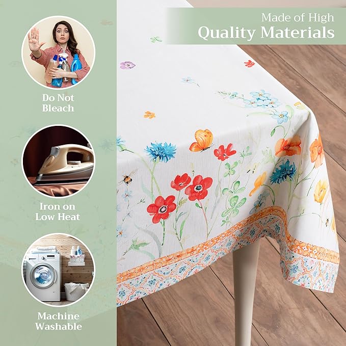 Maison d' Hermine Table Cloth Rectangle Table 100% Cotton 60 x 120 Inches Tablecloth Reusable Decorative for Dining Room Farmhouse Home Valentines Day Decorations Spring Summer - Summer Whisper