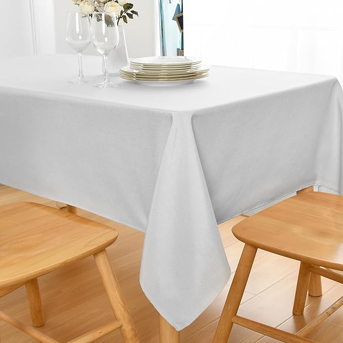 JIUZHEN Faux Linen Farmhouse Tablecloth Rectangular, Wrinkle Stain Resistant Table Cloth Rectangle Table Cover for Kitchen Dining, Holiday Party Dinner, White, 70 x 140 Inch