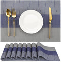 Placemats Set of 8, Vinyl Woven Place Mats Indoor Set of 8 Washable Wipeable PVC Table Mats Heat-Resistant Non Slip Plastic Placemat for Kitchen Dining Outdoor Table (Blue Gray, Set of 8)