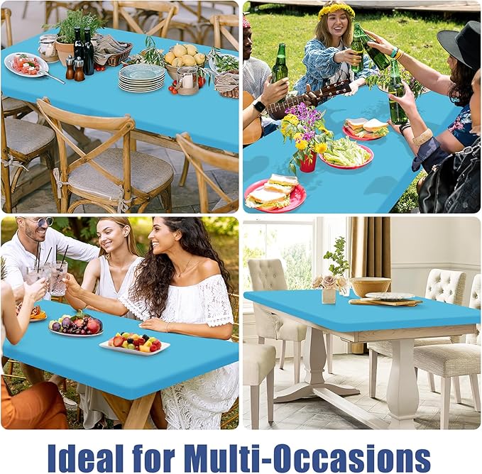Spandex 8 Foot Rectangle Table Cloth 2 Pack, Elastic Fitted Tablecloths for Picnic, Stretch Washable Patio Table Cover for Outdoor, Camping, Banquet and Parties (Blue Mist, 30"x96")