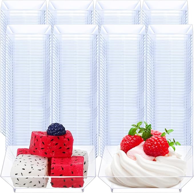 400 Pieces Mini Square Dessert Plates 2.5 x 2.5 Inch Disposable Appetizer Plates Small Clear Plastic Dish for Dessert Salad Appetizer Sauces Tastings Cake Wedding Party Serving (Clear)