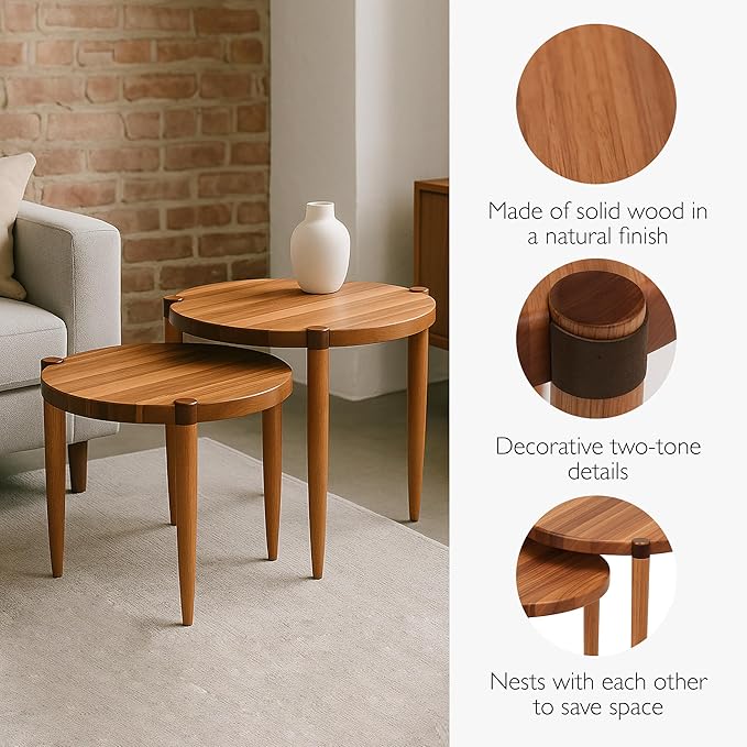 Leick Home Redonda Bay Side Tables 2 Pack, Natural Jequitiba, Small Table 21.6 in H x 19.7 in W, Large Table 23.6 in H x 21.6 in W, 228361-NAT