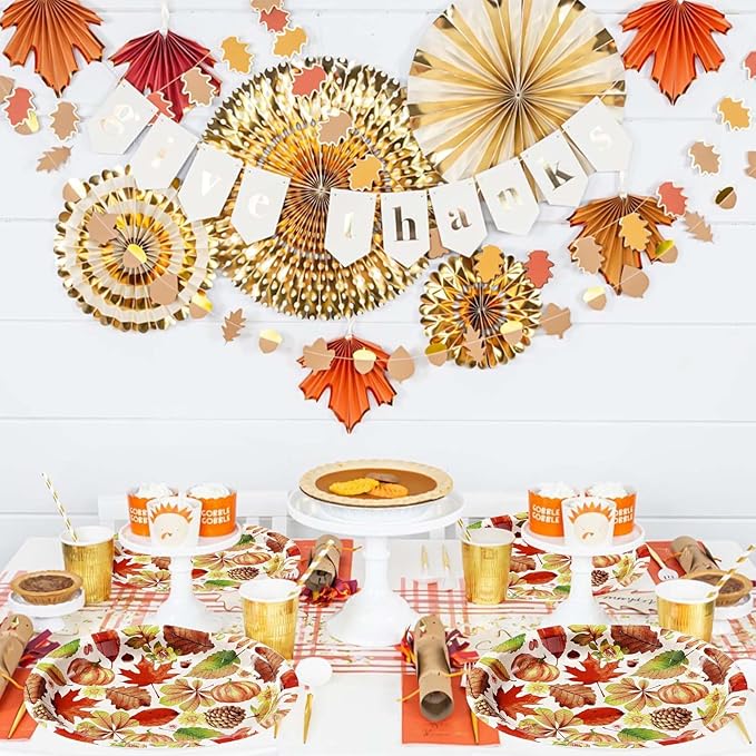 50 Pcs Fall Leaves Pumpkin Oval Plates 10" x 12" Large Disposable 400 GSM Fall Paper Plates Thanksgiving Plate for Fall Themed Party Dinnerware Supplies Thanksgiving Holiday Party Kitchen Table Decor